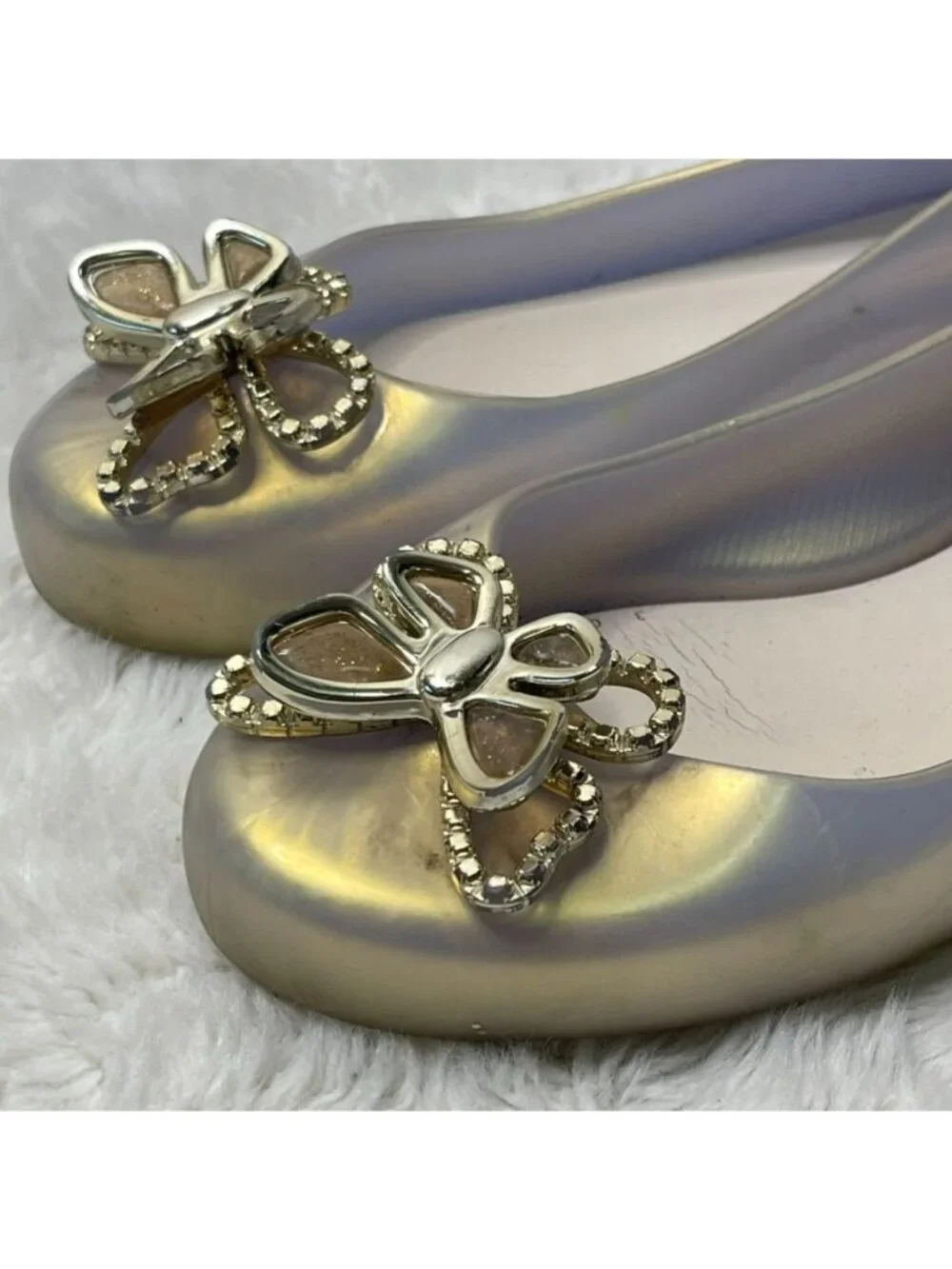Mini Melissa Sweet Love Fly Butterfly Jelly Flats Pearly Gold Big Kid Size 4 EU